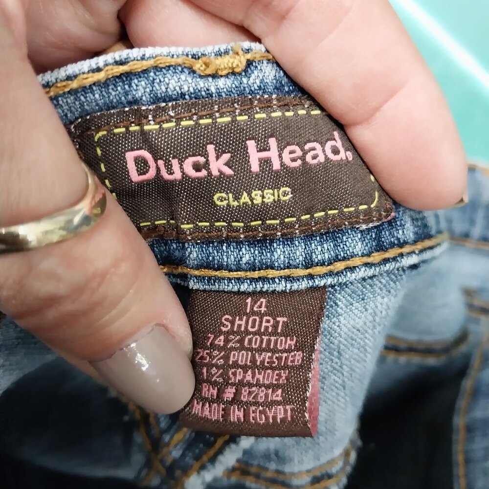 3226 Size 14 Duck Head Upcycled Cream and Green Jeans. - Picture 5 of 5